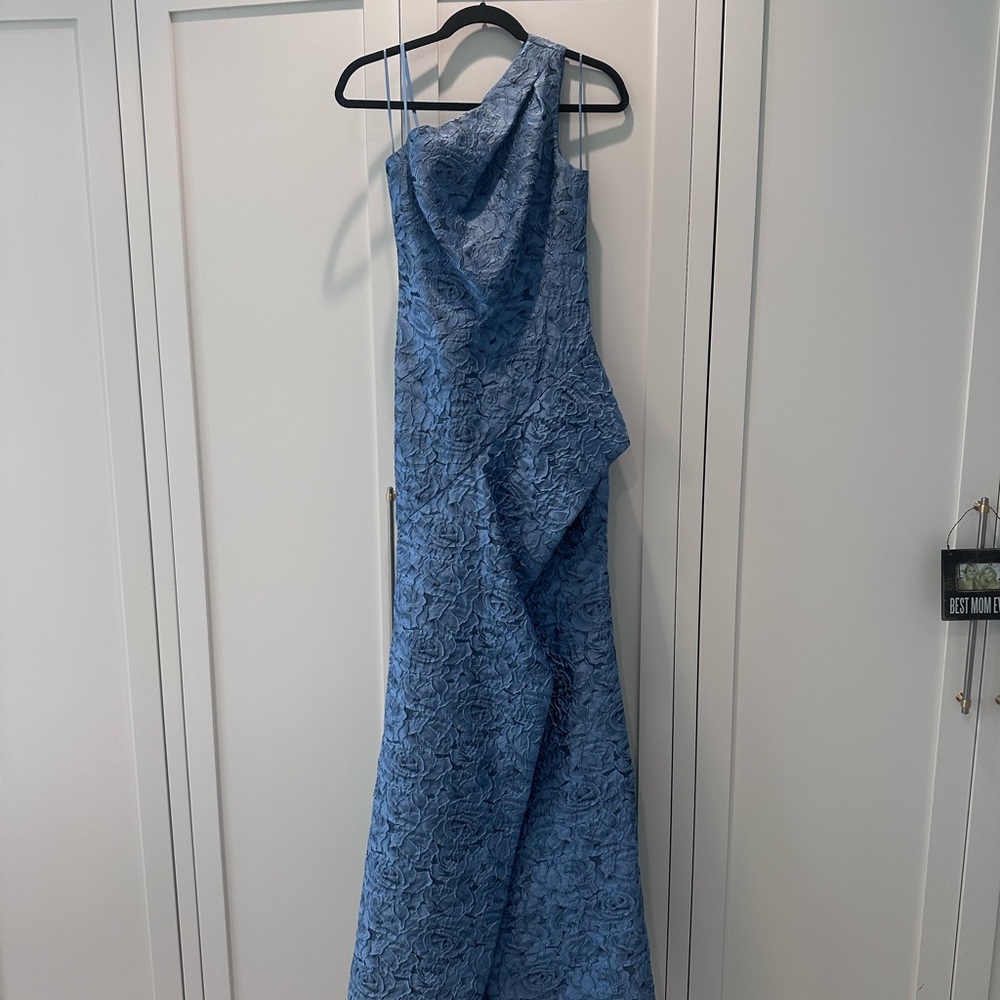 One Shoulder Jacquard Gown with Peplum